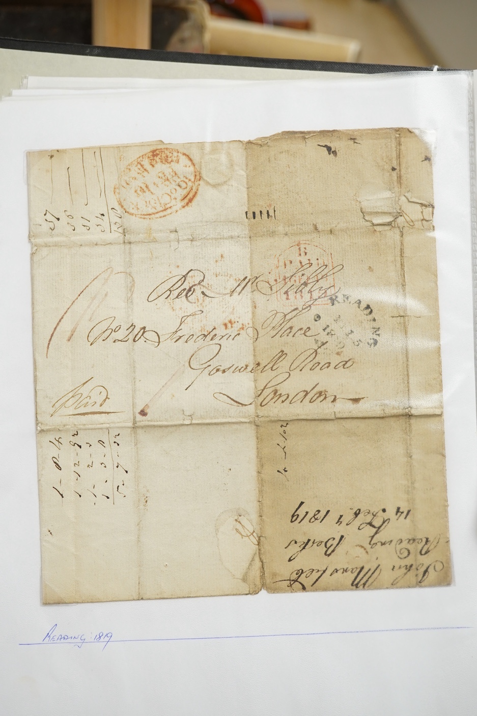 A collection of fifty early nineteenth century Georgian and Victorian franked postal covers, Victoria pre-paid ‘letter cards’ and post cards, railway Dividend Statement, Registered Letters, Fire Office statements, letter